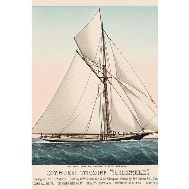 American Cutter Yacht Thistle, Vintage Art Print Reproduction, 24" X 16" For Sale - Image 3 of 8