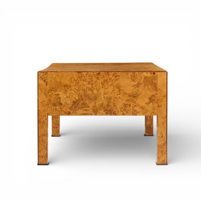 Late 20th Century Baker Furniture Campaign Style Burlwood and Brass Coffee Table For Sale - Image 5 of 9