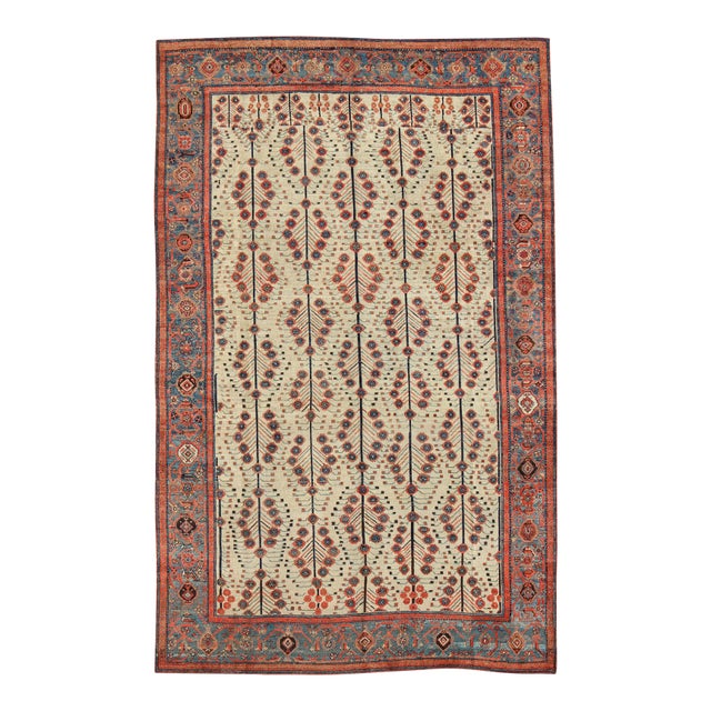 Antique Persian Serab Rug With Tree Design in Cream, Red, Blue and Brown Colors 8'7 X 12'3 For Sale