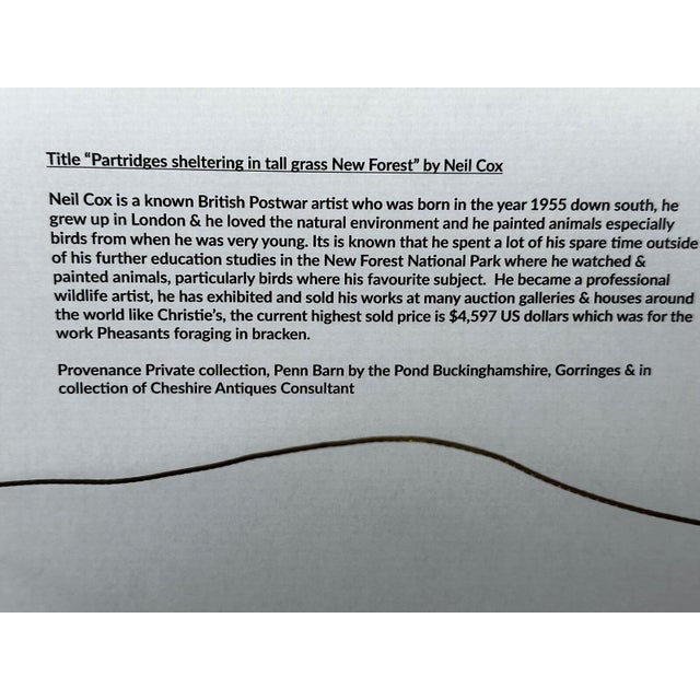 British Ornithology Watercolor of Grey Partridges in New Forest Moor in the Manner of Archibald Thorburn For Sale - Image 18 of 18