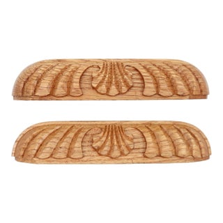 Pair of Carved 7.125 In. Unfinished Oak Drawer Pulls For Sale