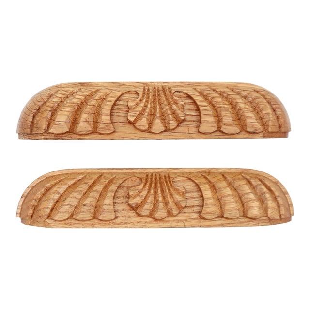 Pair of Carved 7.125 In. Unfinished Oak Drawer Pulls For Sale