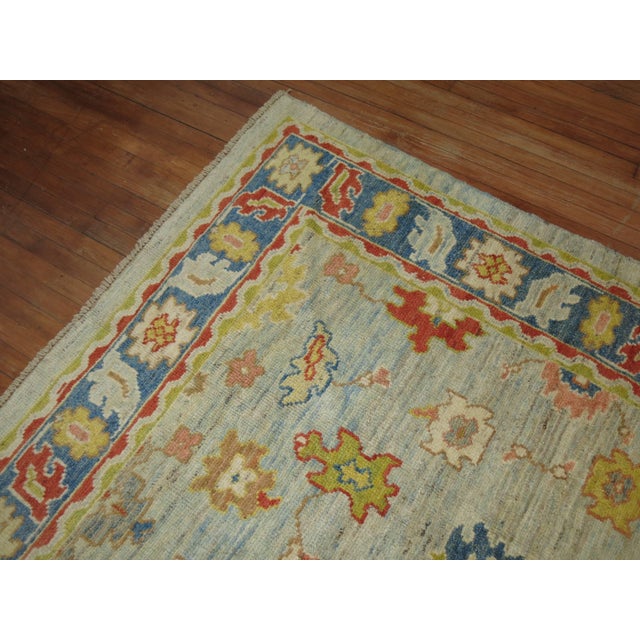 Vintage Inspired Square Size Ivory Turkish Oushak For Sale - Image 11 of 18