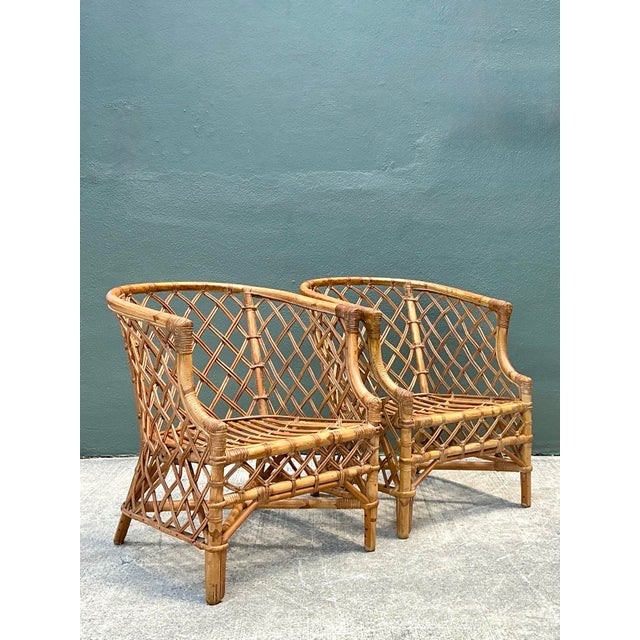 Vintage Trellis Rattan Lounge Chairs - A Pair For Sale - Image 11 of 12