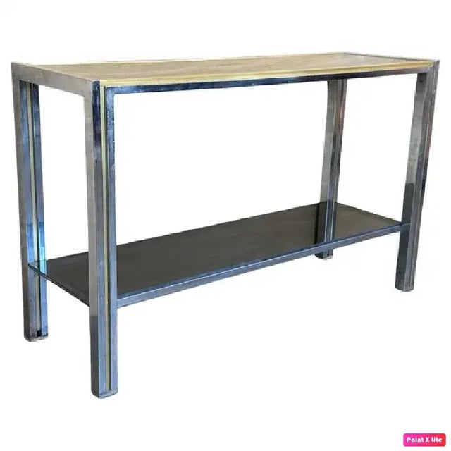 Italian Rectangular 2-Tier Console in Brass, Metal and Glass, 1960 For Sale - Image 14 of 14