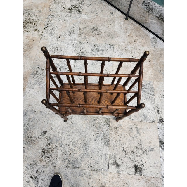 1970s 1970s Chic Wood Faux Bamboo Magazine Rack For Sale - Image 5 of 11