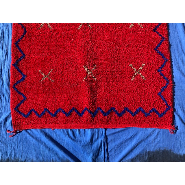 Bold Red Moroccan Wool Shag Rug Beni Ourain, Hand Knotted Boho Chic For Sale - Image 10 of 13