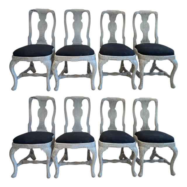 18th Century Swedish Rococo Set of 8 Chairs For Sale