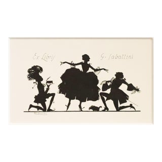 1951 Italian Engraving Bookplate (Ex Libris), Woman With Suitors (Matted) For Sale