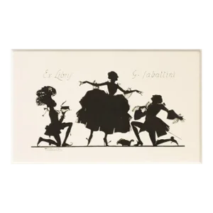 1951 Italian Engraving Bookplate (Ex Libris), Woman With Suitors (Matted)