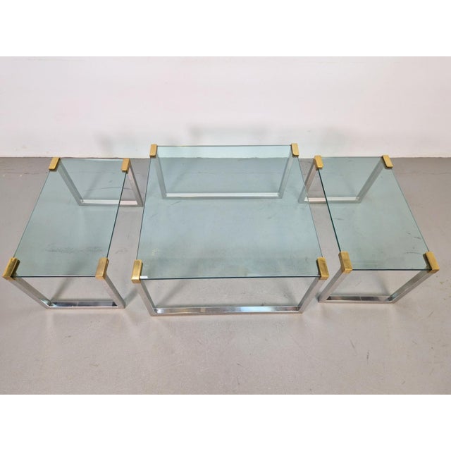 Gold T53 Coffee and Side Tables in Brass and Glass by Peter Ghyczy, 1970s, Set of 3 For Sale - Image 8 of 18