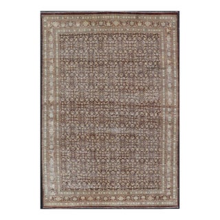 Early 20th Century Persian Tabriz Antique Rug in Herati Design in Dark Arginine Blue and Tan For Sale
