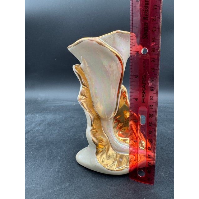 Vintage Vase Pearlescent With Gold Calla Lily Hollywood Regency 22k Gold 7" For Sale - Image 11 of 12