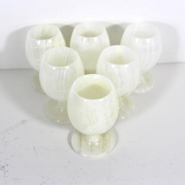 1970s Italian Onyx Marble Cups, Goblets or Chalices, White Stone, Small Wine Cordial - Set of 6 For Sale - Image 4 of 12