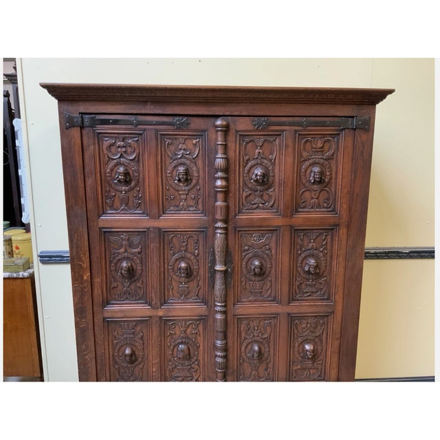 Brown Antique Neo-Gothic Wardrobe with Linen Compartment, 1915 For Sale - Image 8 of 11