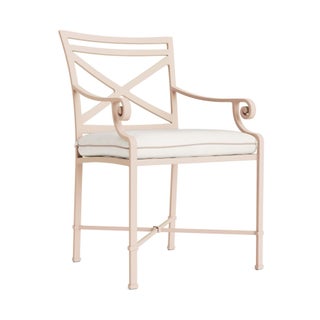 Brown Jordan Venetian Arm Chair in Blush with Sea Salt and Dusty Pink Welt Cushions For Sale