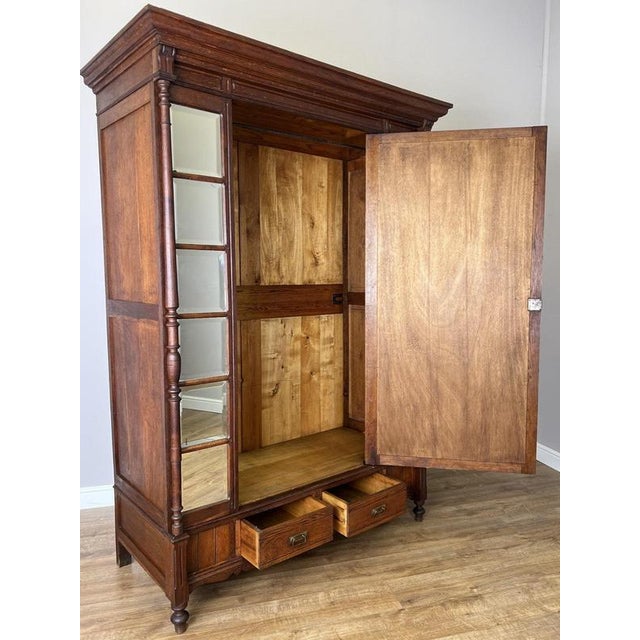 Antique French Carved Oak Mirrored 2-Drawer Armoire For Sale - Image 18 of 18
