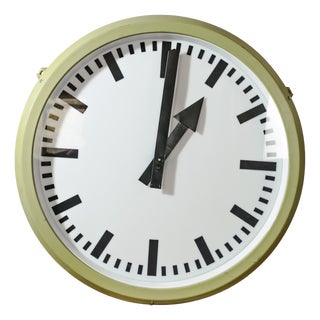 Double-Faced Illuminated Railway Station Clock with Green Quartz Conversion from RFT, Germany, 1950s For Sale