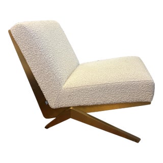 Brushed Brass Angular Frame Boucle Lounge Chair For Sale