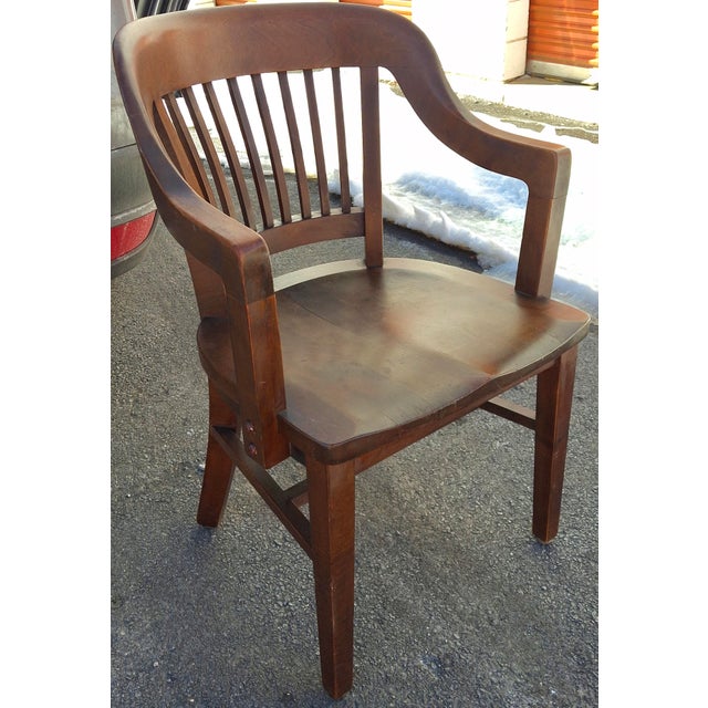 Pair Gunlocke Oak Bankers Armchairs, Early 20th Century, Victorian Design For Sale - Image 9 of 15