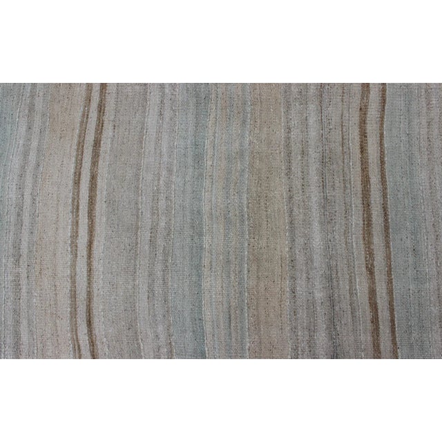 Minimalist Striped Design Vintage Turkish Kilim Runner With Neutral Tones For Sale In Atlanta - Image 6 of 9