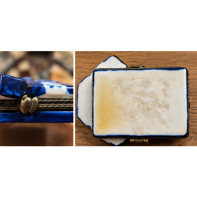Figurative Blue & White Shirt Porcelain Hinged Trinket Box Hand-Painted Miniature For Sale - Image 3 of 4