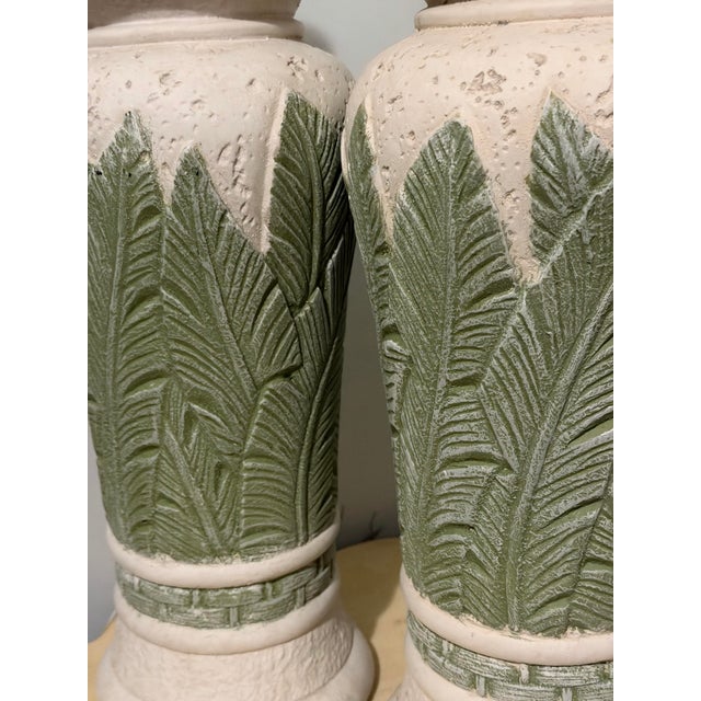 Hollywood Regency Vintage Monumental Pair of Plaster Tropical Table Lamps For Sale - Image 3 of 8