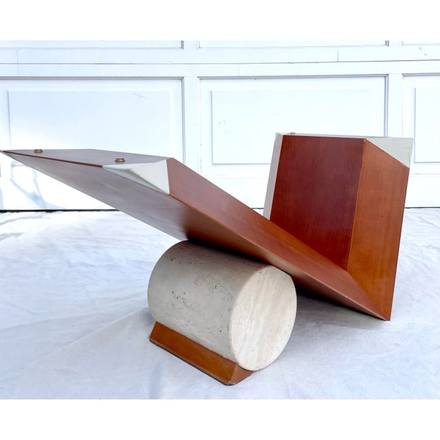 1990s Italian Modern Valentino Coffee Table in Wood and Stone, Attributed to Emanuele Zenere for Cattelan Italia For Sale - Image 5 of 12