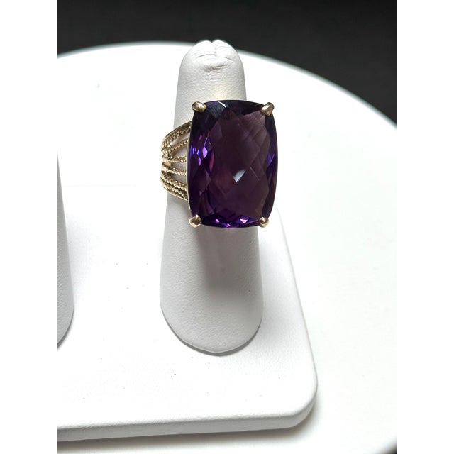 Huge 40Ct Checker Board Cushion Cut Natural Amethyst Cocktail Ring 14KYG, 15.8gm For Sale - Image 4 of 18