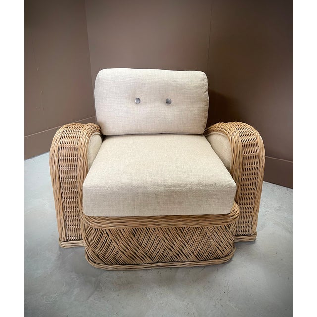 1980s Jay Spectre Wicker Postmodern Chair with New Upholstery ...