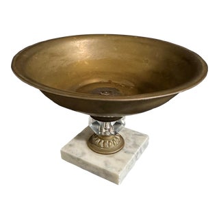 Vintage 20th Century Brass Compote Bowl With Marble Base For Sale