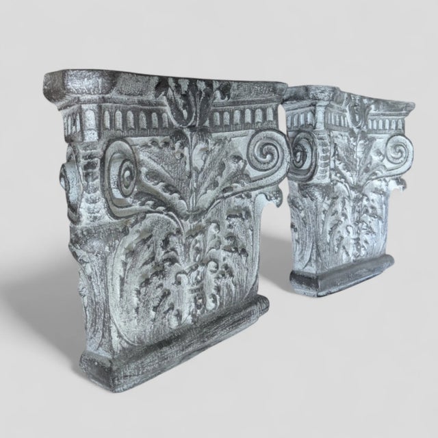 Gray Vintage Neoclassical Corinthian Capital Column Decorative Wall Brackets- A Pair For Sale - Image 8 of 12