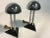 Great Design Black Bakelite and Chrome Triangular Stepped Base Art Deco lamps with Three Chrome Pole Supports that hold a...