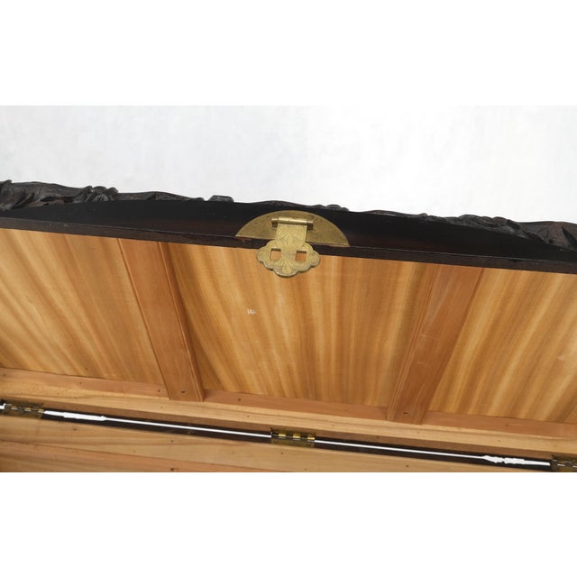 Ebonized Carved Teak Cedar Lined Brass Latch c. 1920s Trunk Hope Chest CLEAN! For Sale - Image 17 of 18