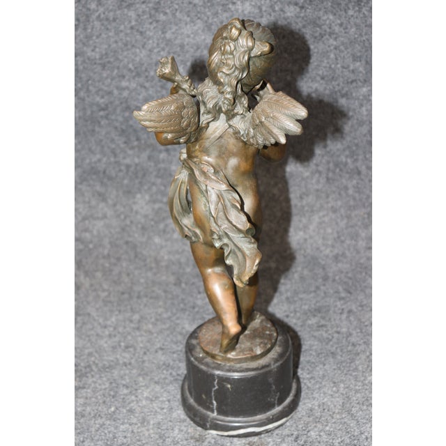 Bronze 1960's Patinated Winged Putti Sculpture on Marble Base For Sale - Image 8 of 10