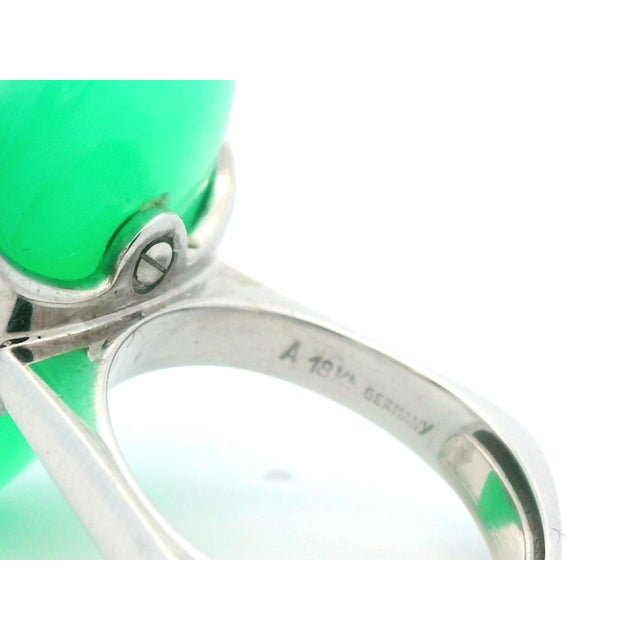 1950s 18k White Gold German Chrysoprase & Diamond Ring Size 7.75 For Sale - Image 9 of 10