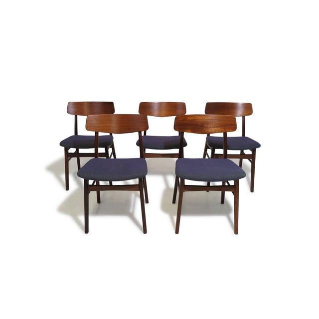 Mid 20th Century Set of Six Mid-Century Danish Teak Dining Chairs in Purple Wool Textile For Sale - Image 9 of 12
