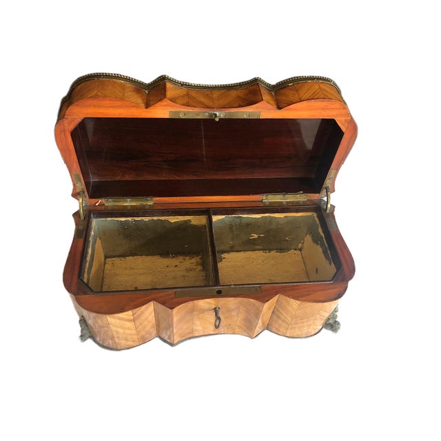 Wood Antique French Tea Caddy With Lock and Key For Sale - Image 7 of 10