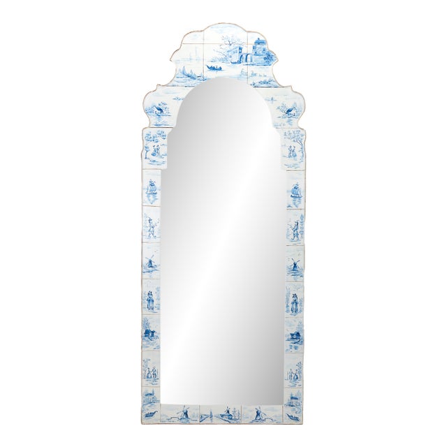 Vintage Dutch Blue and White Tile-Style Wall Mirror For Sale