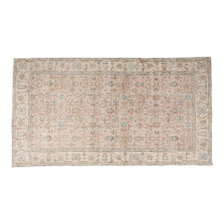 Mid 20th Century Muted Oushak Turkish Rug, Faded Peach and Teal Area Rug For Sale