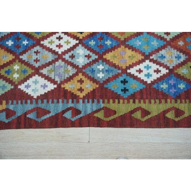 2020s 5x 8 Multicolor Flat Weave Wool Diamond Constellation Geometric Modern Carpet Rug For Sale - Image 5 of 7