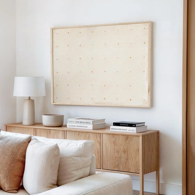 Abstract Cream and Pastel Dots Neutral Abstract Art Print, 30 X 40 Print in Wood Frame For Sale - Image 3 of 4