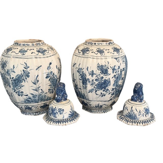 Rustic European Pair of Antique Delft Blue & White Pottery Ginger Jar Pots For Sale - Image 3 of 5