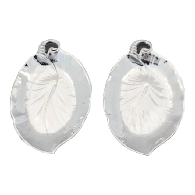 Sterling Silver Art Nouveau Leaf Dishes - A Pair For Sale