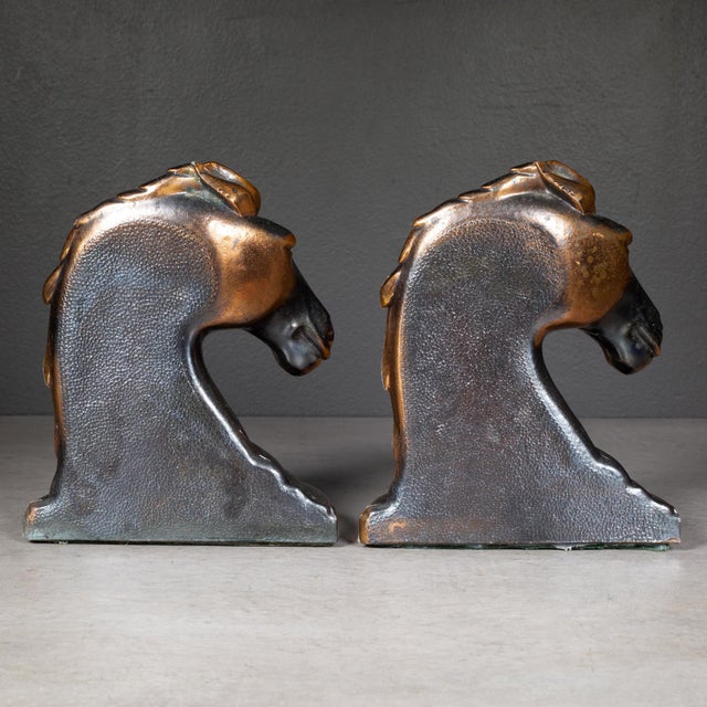 Art Deco Bronze Plated Horse Head Bookends c.1930 For Sale - Image 4 of 7