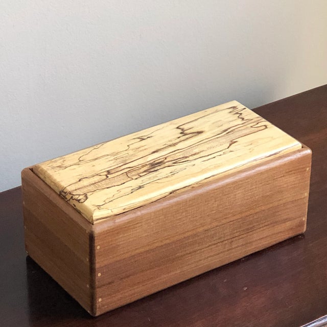 2010s Artisan Crafted Mixed Wood Decorative Box For Sale - Image 5 of 12