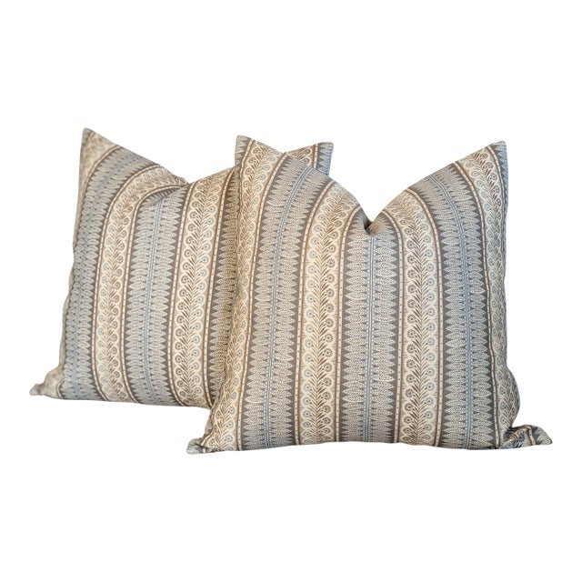 Jasper Eastlake Sky Blue & Brown 20" Pillows - Double Sided For Sale