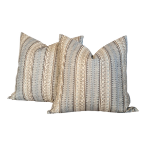 Jasper Eastlake Sky Blue & Brown 20" Pillows - Double Sided