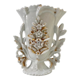 Antique French Ornate Old Paris Porcelain Mantel Urn Flower Trophy Vase For Sale