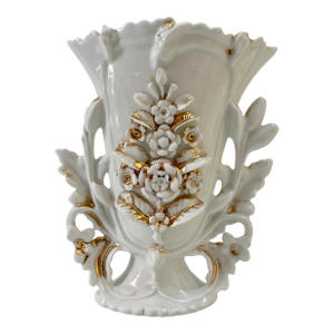 Antique French Ornate Old Paris Porcelain Mantel Urn Flower Trophy Vase